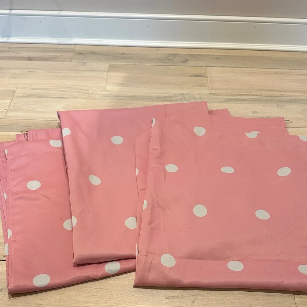 Set of 3 Pink and white polkadot blackout curtains drapes 38” x 84”